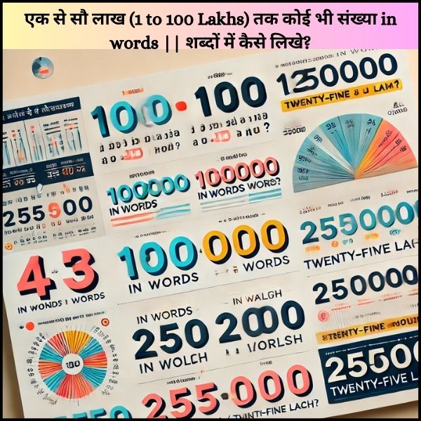 एक से सौ लाख (1 to 100 Lakhs) तक कोई भी संख्या in words || शब्दों में कैसे लिखे? तुरंत जानें: