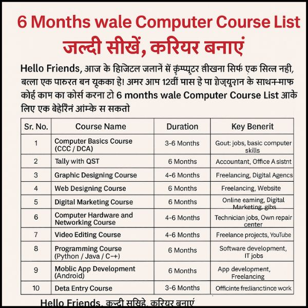 6 Months wale Computer Course List