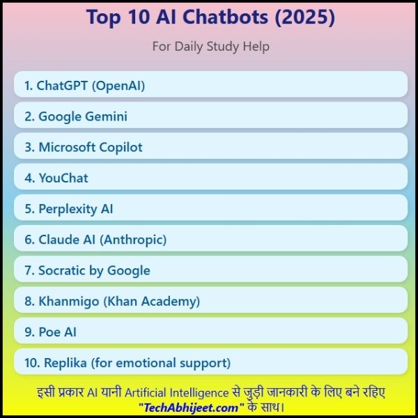 2025 Top 10 AI Chatbot for Daily Study Help || आपकी पढ़ाई में मदद करने वाले Best AI Chatbot