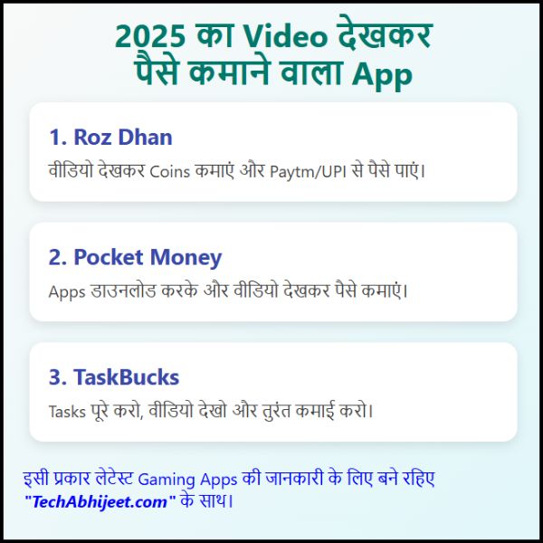2025 का वीडियो देखकर पैसे कमाने वाला ऐप कौन सा है?  