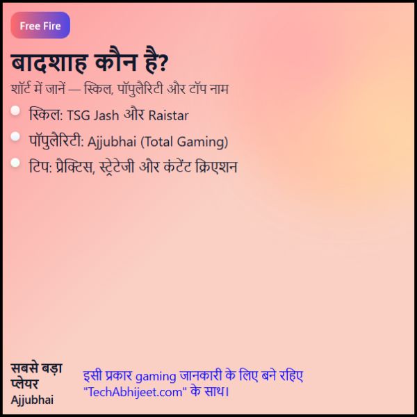 Free Fire गेम का बादशाह कौन है सबसे बड़ा प्लेयर कौन है।