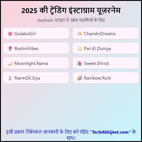 Aesthetic Usernames for Instagram for Girl 2025 Trending