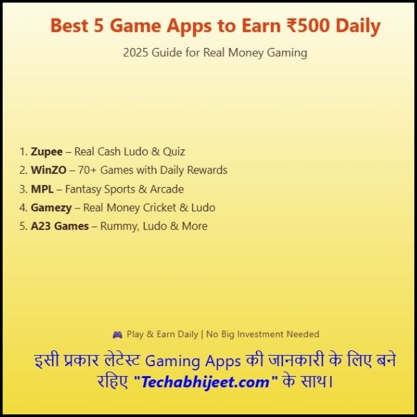 Best 5 Game Apps to Earn ₹500 Daily (2025) 