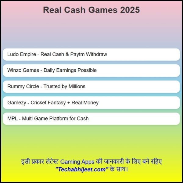 Real Cash Withdrawal Games 2025
